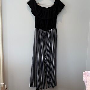 Elegant Black and White Striped Jumpsuit